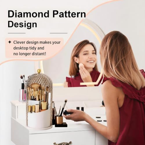 360° Rotating Makeup Brush Holder with Lid - Waterproof & Dustproof