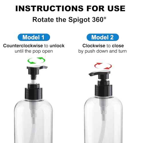 Empty Pump Bottles Dispenser 12.85oz/380ml, Refillable Clear BPA-Free Plastic Pump Bottle for Shampoo, Lotion, Soap and Massage Oil, 2 Pack
