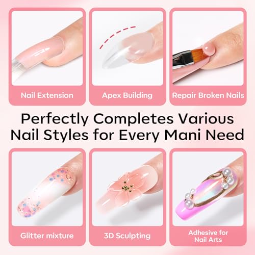 Poly Nail Gel Kit - 3 Colors with Slip Solution & Nail Forms