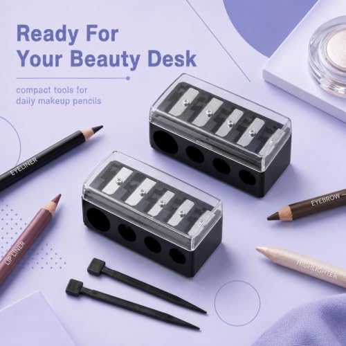 5-Hole Makeup Pencil Sharpener with Cap & Brush for Eyeliner, 2-Pack