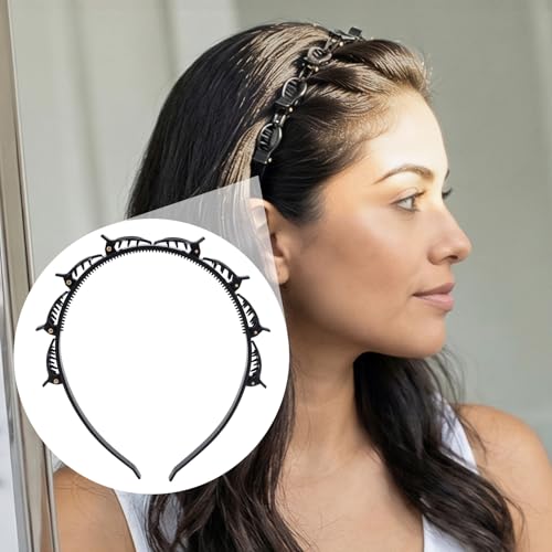 Lekgavd 2-Pack Non-Slip Hairpin Braided Headbands - Black & Brown