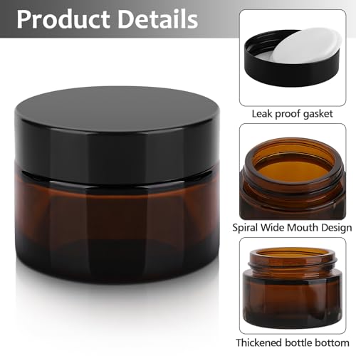 Accmor 10 Pcs Amber Glass Jars with Lids & Spatulas - Leak-Proof Travel Containers for Creams & Lotions