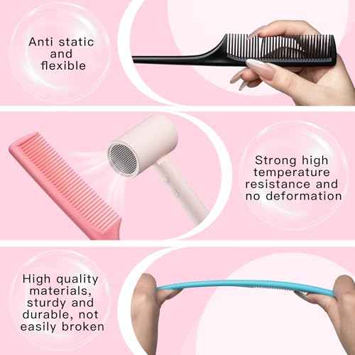 4 Pcs Rattail Combs for Women -Fine Tooth Styling Comb with Ergonomic Handle, Anti-Static Heat-Resistant Professional Hair Parting Tools for Smooth Detangling, Updos & Salon-Perfect Hairstyles.