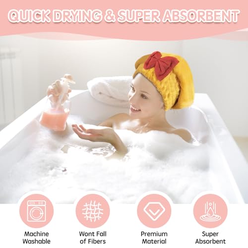 Microfiber Hair Drying Caps - 5-Pack Ultra Absorbent Turbans with Bowtie
