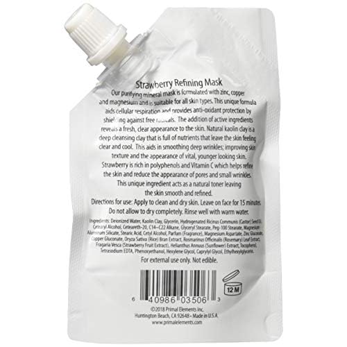 Primal Elements Face Mask, Clay Mud Facial Treatment, Reduce Pores & Treat Blackheads, Multi-Use Package, 1.18 oz - Strawberry Refining (Pack of 2)