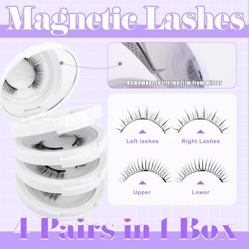 Magnetic Eyelashes with Applicator - Reusable, No Glue, Waterproof (4 Pairs)
