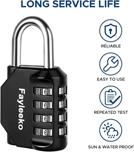 Combination Lock, 4 Digit Combination Padlock for School Gym Sports Locker, Fence, Toolbox, Case, Hasp Cabinet Storage (Long Shackle, 2 Pack, Blue & Black)