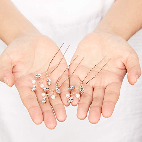 Pearl & Rhinestone Bridal Hair Pins Gold (6 Pieces)