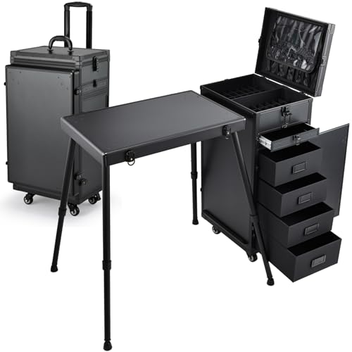Joligrace Rolling Manicure Table with 5 Drawers - Foldable Nail Desk