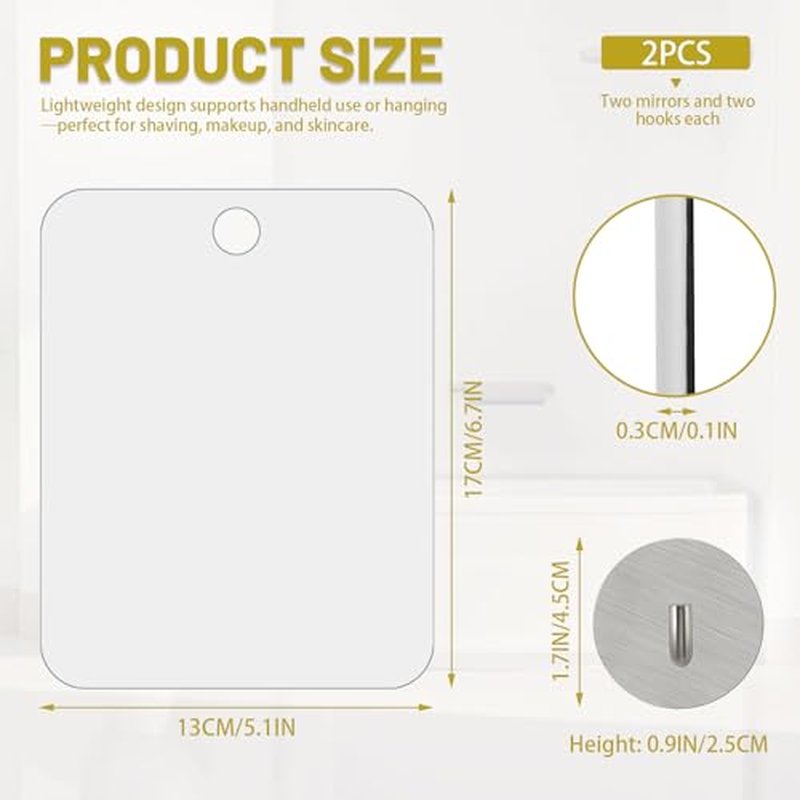 2 Pack Fogless Shower Mirror for Shaving, 6.7x5.1in