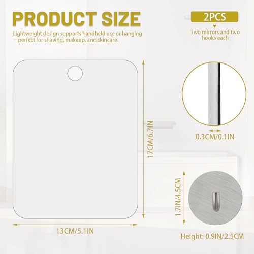 2 Pack Fogless Shower Mirror for Shaving, 6.7x5.1in