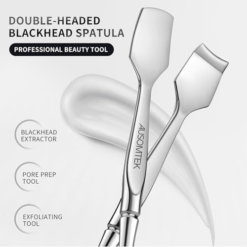 Blackhead Remover Tool, Pore Cleaner & Comedone Extractor Face Spatula, Professional Stainless Steel Whitehead & Pimple Extractor Tool for Facial Skin Care with Cyan PU Case