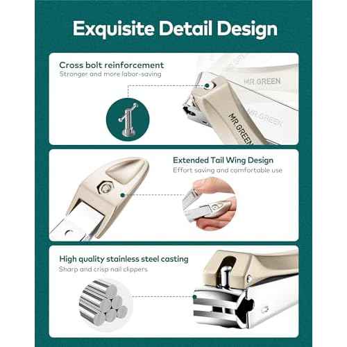 MR.GREEN Nail Clippers, 3PCS Nail Clipper Set with Anti Splash Fingernail Clipper and Ear Pick, Professional Nail Clippers for Men and Women, Stainless Steel Nail Cutter with Leather Case (Green)