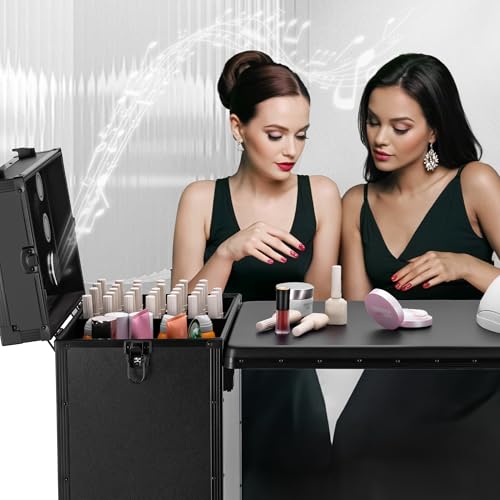 Portable Manicure Table with Drawers, Rolling Lockable Makeup Case
