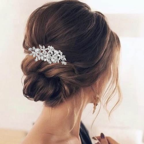 Silver Rhinestone Wedding Hair Comb Bridal Crystal Flower