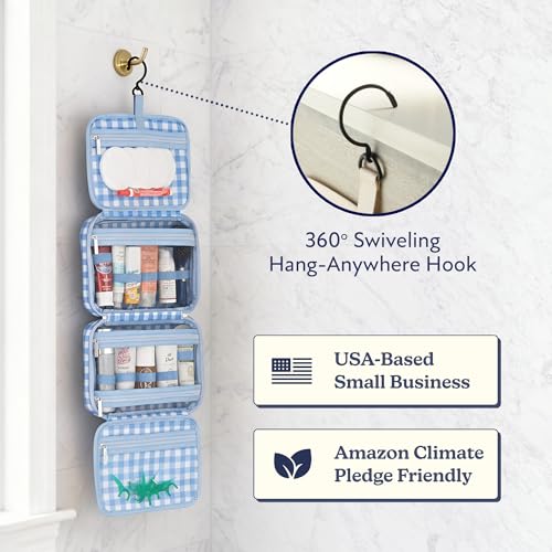 VANDEL Waterproof Hanging Toiletry Bag [TSA-Approved] Hanging Makeup Organizer Bag, Cosmetic Travel Bags for Women, Makeup Case Toiletries Organizer Hygiene Bathroom Shower Caddy - Blue Gingham
