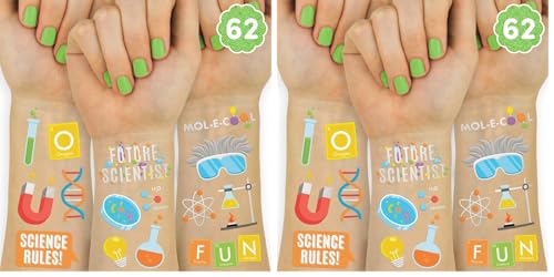 Science Party Temporary Tattoos - 62 Silver Foil Designs