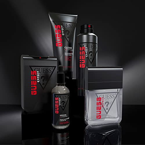 Guess Effect Grooming 3 Piece Gift Set For Men - 2-in-1 Hair & Body Wash 6.7 Fl. Oz. + Face Wash 6.7 Fl. Oz. + Deodorizing Body Spray 6.0 Oz.