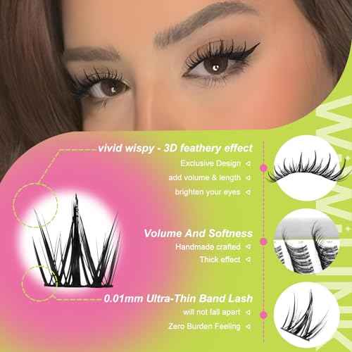 Lash Clusters Manga DIY Lash Extension Anime Eyelash Clusters 8-16mm Spiky Individual Eye Lashes Wispy False Eyelashes D Curl Cosplay Doll Cluster Eyelash Extensions Super Thin Band, G01