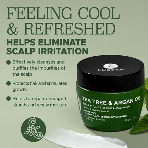 Luseta Tea Tree Hair Mask for Oily & Damaged Hair - 16.9 Oz Clarifying Treatment