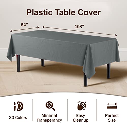 Exquisite 12-Pack Premium Plastic Tablecloth 54 Inch. x 108 Inch. Rectangle Table Cover - Silver