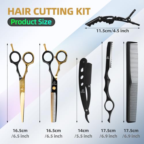 Ethyxe 2-Piece Black & Gold Professional Hair Cutting Scissors Set - 6.5 Inch