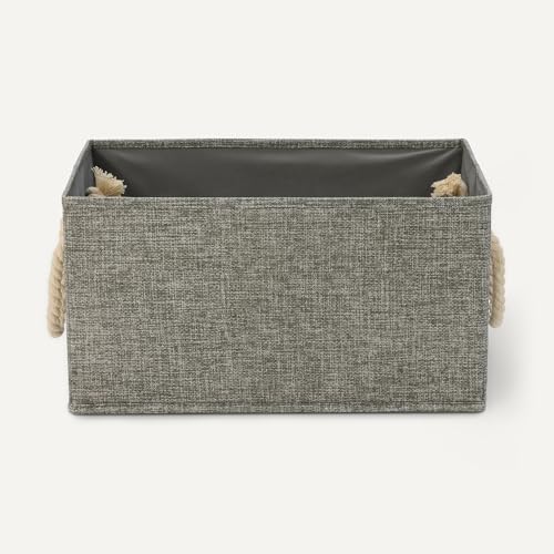 Amazon Basics Foldable Charcoal Storage Bins with Rope Handles, 3-Pack