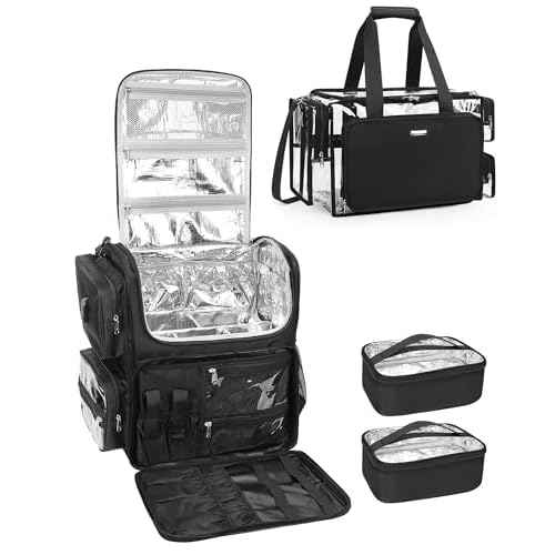 Relavel Hair Tools Travel Bag with Clear Makeup Bag, Hair Stylist BarberBag on Wheels Hairdresser Cosmetology Bag Case with Four 360 Degree Spinner Wheels, Heat Insulation Full Layer for Curling Iron