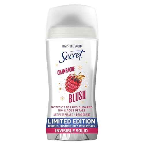 Secret Fresh Antiperspirant Deodorant for Women, 72hr Breathable Odor Protection with Pro-Hyaluronic Acid, Holiday Invisible Solid, Champagne Blush with Berries, Sugared Rim & Rose Petals Scent, 2.6oz