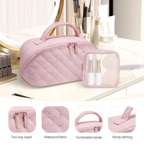 Quilted Makeup Bag Waterproof Cosmetic Organizer 2-Piece Set