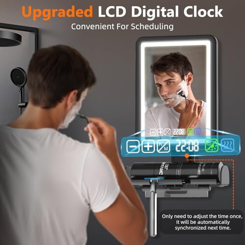 LED Fogless Shower Mirror with Heated Anti-Fog & Digital Clock
