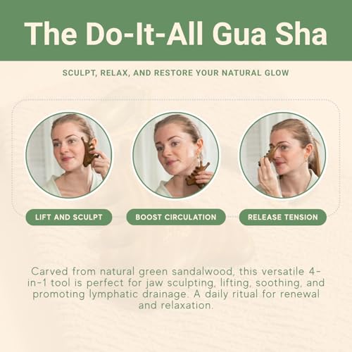 jade & timber Jade Roller & Green Sandalwood Gua Sha Set ? Facial & Body Massage Tools for Lymphatic Drainage & Sculpting - Self Care Gift