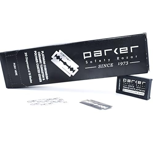 Parker 100?Count Double Edge Safety Razor Blades ? Premium Platinum?Tungsten?Chromium Coated Stainless Steel for Smooth, Long?Lasting Shaves ? Fits All DE Razors