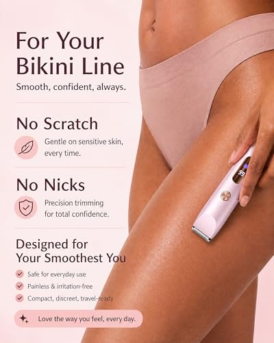 AiooTisu Pink Painless Bikini Trimmer 2-in-1 Waterproof Electric Razor for Sensitive Skin