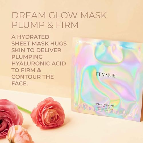 FEMMUE Dream Glow Sheet Mask - Plump Firm (6pk) | Bio-Cellulose Face Mask with Hyaluronic Acid | Hydrating & Firming | Korean Skin Care