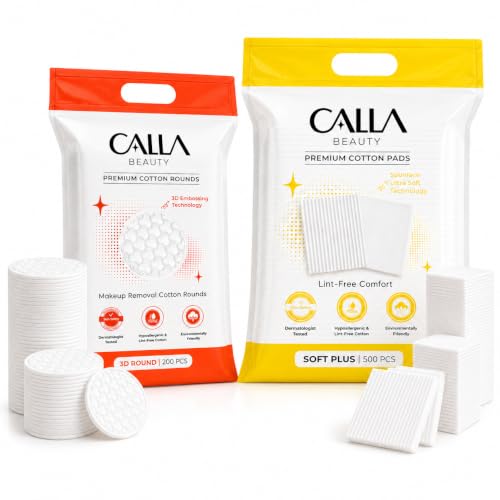 CALLA BEAUTY 700 Count Cotton Pads Bundle - 3D Rounds & Soft Pads