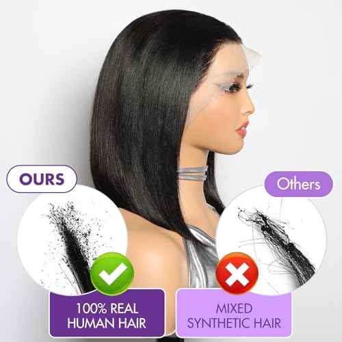 13x4 Bob Wig Human Hair Natural Color Straight Lace Front Wigs Glueless 180 Density Pre Plucked with Baby Hair Brazilian Remy Short Hair Transparent Lace Frontal Wigs for Black Women