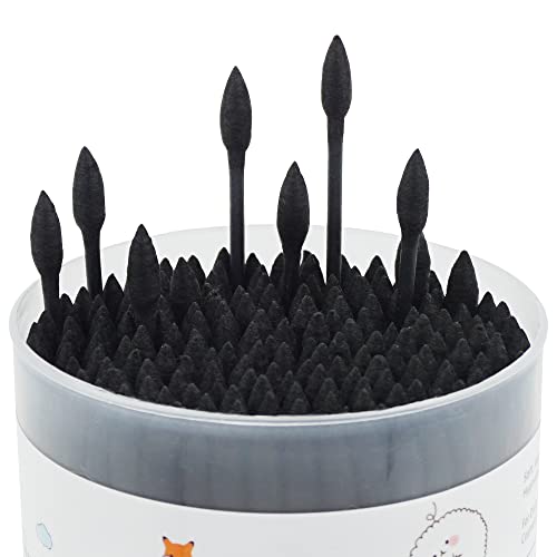HOMEFOX Black Cotton Swabs - 200 Count Organic Precision Tips