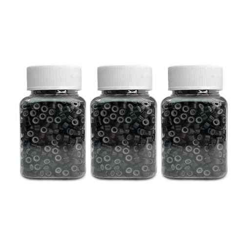 1500Pcs Silicone Beads for Hair Extensions, 5mm Silicone Lined Beads Microlink Rings Hair Extensions Tool (Black, 5mm)