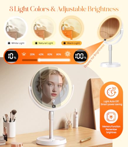 Gospire 7" Lighted Makeup Mirror with 20X Magnification & Adjustable Height