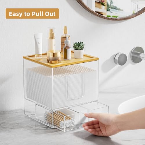 VITVITI Acrylic Bamboo Face Towel Holder with Drawer - XL Size