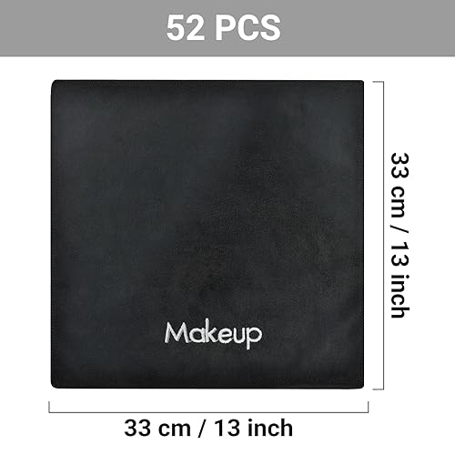 52 Pcs Black Makeup Washcloths - 13x13 Inch Microfiber Makeup Remover Towels - Reusable Soft Absorbent Face Cloth - Facial Cleansing Remover Washcloths for Women Skin Cleaning