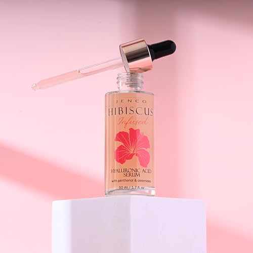JENCO Skincare Hibiscus Hyaluronic Acid Serum, Ceramides Complex, Hydrating & Plumping, Fragrance-Free, Multi-Weight HA, Lightweight Formula For Face