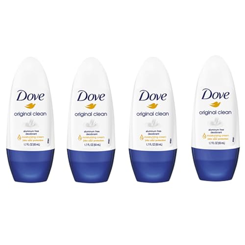 Dove Original Clean Roll-On Deodorant - Aluminum Free, 4-Pack, 1.7 Fl Oz Each (Body Deodorant Variation)