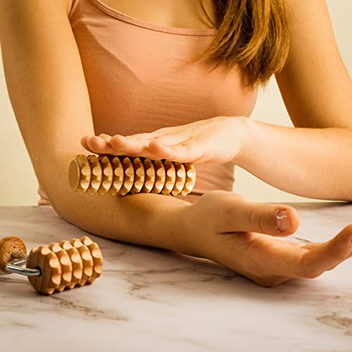 tuuli Body and Face Roller, Multi-Functional Wooden Massage Roller, Helps Ease Muscle Tension and Support Skin Health, Natural Face Massage Tools, Set of 2 (2 piece set A)