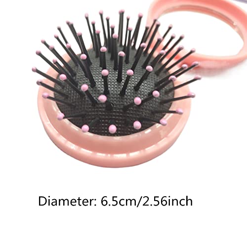 4 Pack Round Folding Travel Hair Brush with Makeup Mirror, Mini Pocket Hair Brush Comb Compact Pop Up Hair Massage Comb for for Purse Pocket Bag