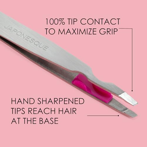 Japonesque Smart Guide Slant Tweezers ? Precision Eyebrow Plucking Tool with Slant Tip, Stainless Steel Hair Removal
