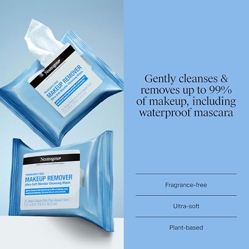 Neutrogena Makeup Remover Wipes Fragrance-Free 25 Count - Gentle, Hypoallergenic Face & Eye Cleanser