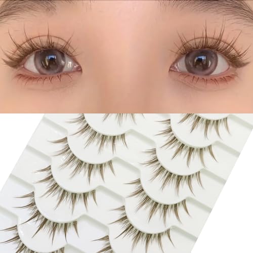 Brown Manga Lashes 14mm Clear Band 10 Pairs Reusable