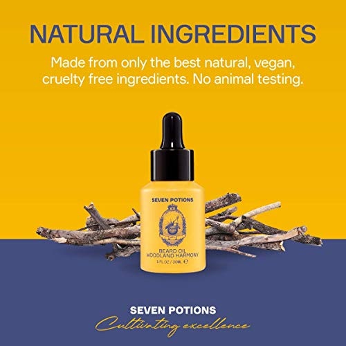 SEVEN POTIONS Natural Beard Oil for Men 1 FL OZ / 30ml ? Sweet & Woody Beard Softener & Conditioner ? Vegan Conditioning Oil That Helps Prevent Itch & Dandruff (Woodland Harmony)